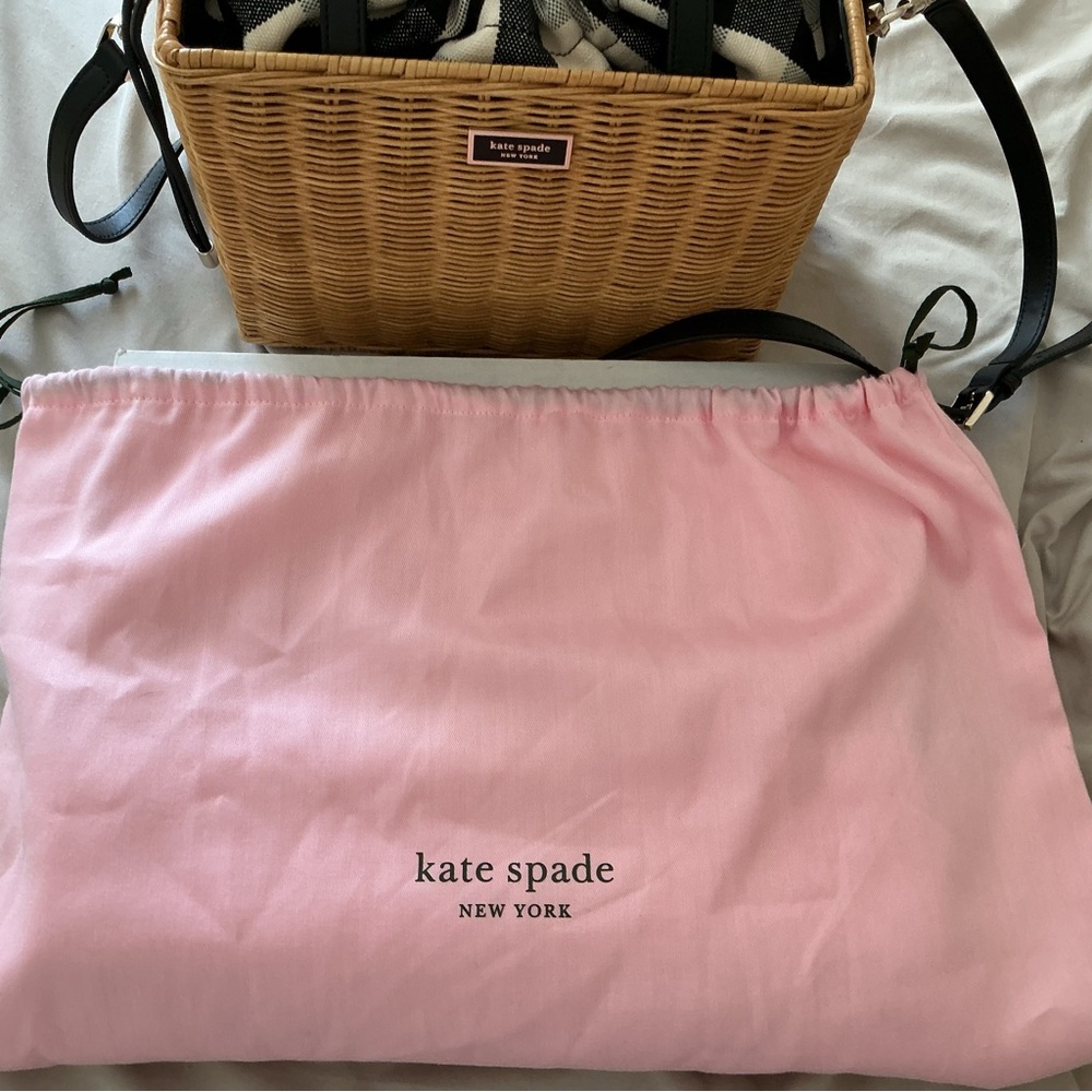 Kate Spade Sam Gingham Wicker Medium Satchel - Picture 2 of 10